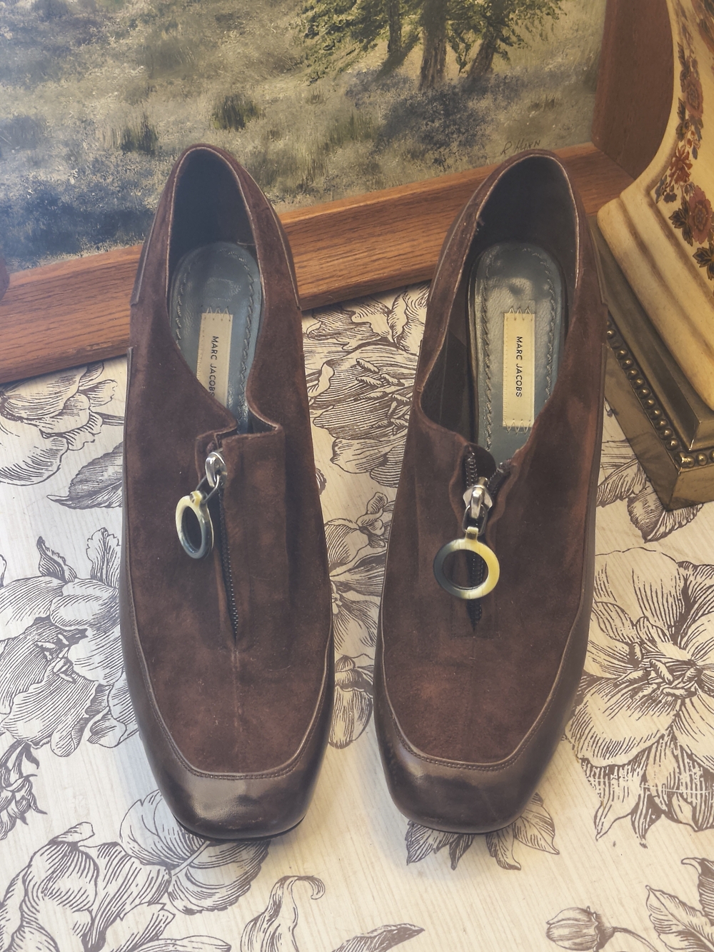 Vintage Marc Jacobs Brown Suede Leather Zip Heels 38.5
